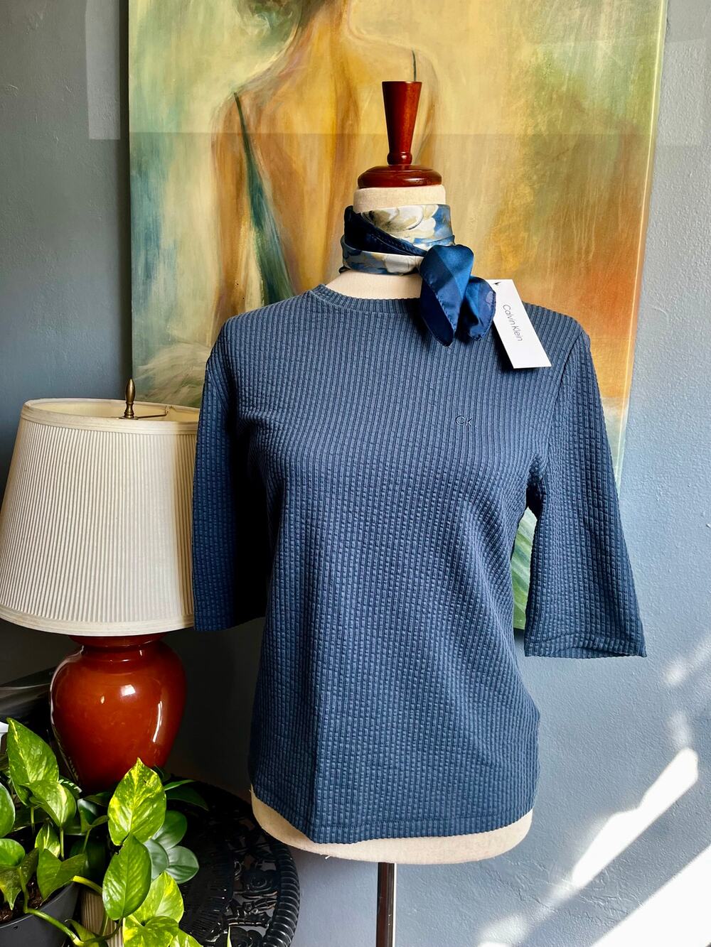 NWT Calvin Klein Size L top, Scarf is free gift